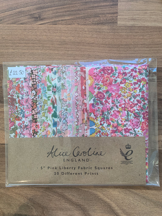 Alice Caroline 5" Liberty Fabric Squares - 20 Assorted pinks and designs - Pinks