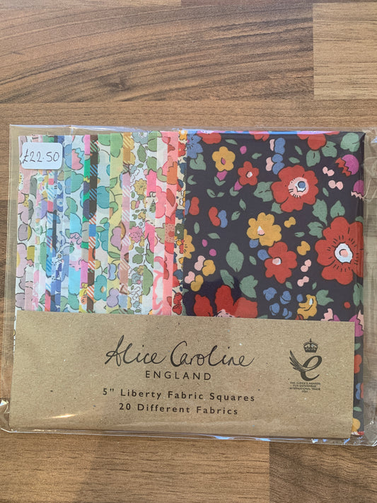 Alice Caroline 5" Liberty Fabric Squares - 20 Assorted colours and designs